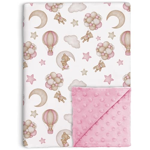 Bear Baby Blanket for Unisex Boys Girls, Pink Bear Toddler Soft Minky Blanket with Double Layer Dotted Backing, Nursery Newborn Baby Crib Receiving Blanket, 30"x40"