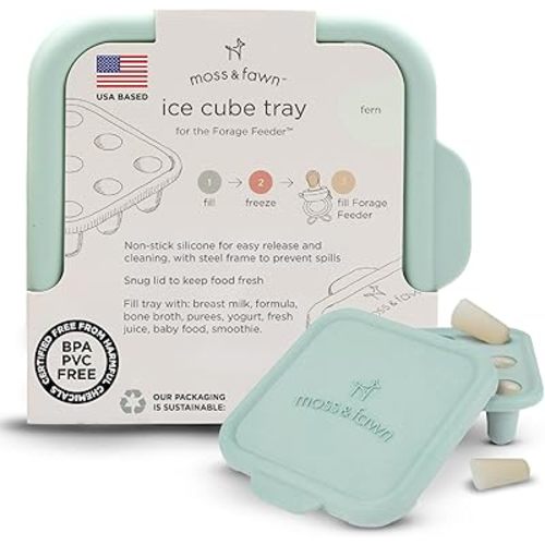 Moss and Fawn Ice Cube Tray - Forage Feeder Freezer & Teething Popsicle Mold for Breast Milk, Formula, Bone Broth, Purees, & Baby Food - BPA, Lead, & PVC-Free - Fern
