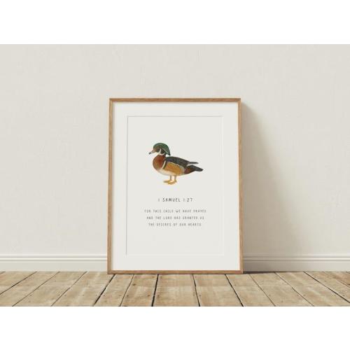 Wood Duck Nursery Wall Art, Duck Hunter Bible Verse Print, Minimalist Christian, Gift for Baby Shower Southern Boy Nursery Poster