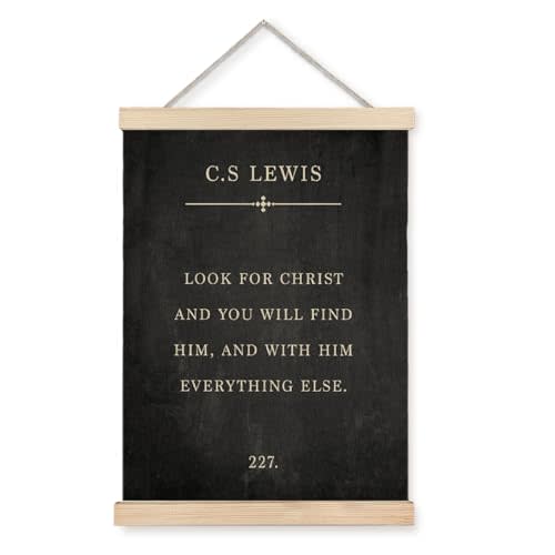 BearCake Christian Wall Decor, Look for Christ and You Will Find Him Christian Wall Art Poster, C.S. Lewis Quote Canvas Wall Art, Christian Art Wall Decor for Office Home Church, 12x16 Inch