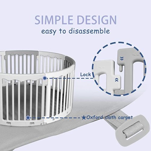 Uenjoy Baby Playpen Safety Crawling Mat Toddler Fence,Children's Anti-Fall Small Playpen, Indoor Toy Round Fence, Free Matching Round Oxford Cloth Floor Mat—Grey, White