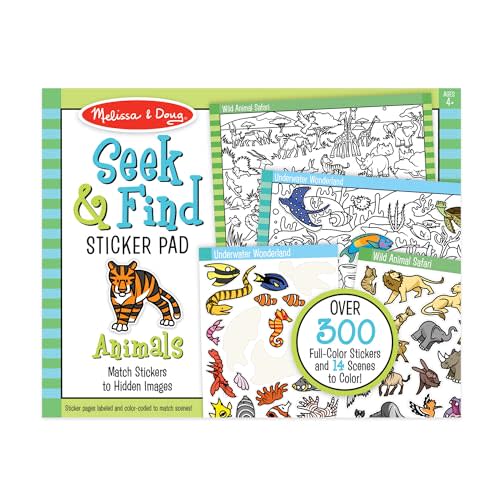 Melissa & Doug Seek and Find Sticker Pad, Animals (400+ Stickers, 14 Scenes to Color) Search and Find Sticker Pads, Arts and Crafts Activity for Kids Ages 4+ - FSC-Certified