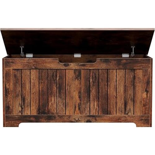 Wooden Storage Chest,30/40 Inch Storage Trunk w/2 Safety Hinges, Storage Bench, Modern Lift Top Chest Box Organizer (Rustic Brown, 40 Lx 15.7 W x19 H Inch)