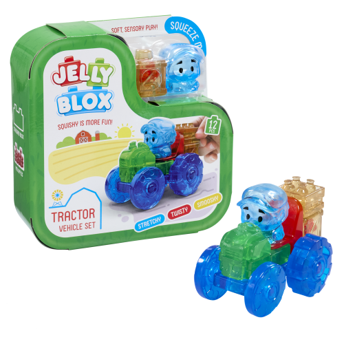 Jelly Blox Tractor Set | Toddler & Preschool Building Blocks | Includes 12 Pieces Kids Can Squeeze, Stretch, Squish | Ages 2+