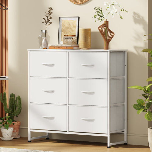 Ebern Designs 6 Drawer Double Dresser, Fabric Storage Dressers With Fabric Bins, Chest Of Drawers & Reviews | Wayfair