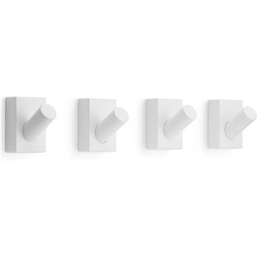 LARHN White Wall Hooks (4-Pack), Wall Mounted Coat Hooks for Wall, Wood Hooks for Hanging - Modern Scandinavian Home Decor - Series 6