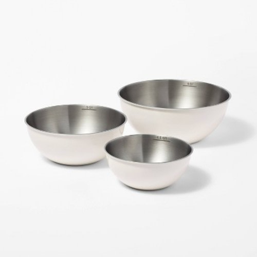 3pc Stainless Steel Non-Slip Mixing Bowls Cream - Figmint™: Metal Nesting Kitchen Set