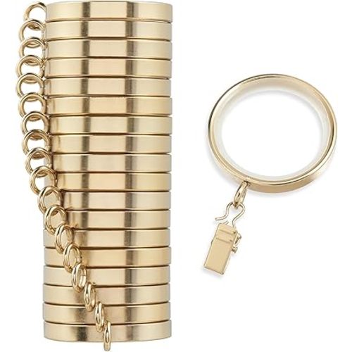 MODE Cambria Designer Series - Premium Easy Glide 18 Count Curtain Rings - Metal with Smooth, Quiet Nylon Inserts with Clips - 2 inch Diameter (1-5/8 inch Inside Diameter) - Brushed Gold