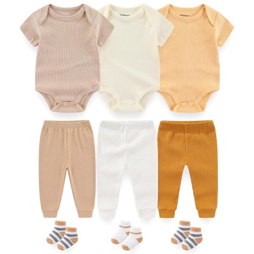 Newborn Baby Layette Gift Set 9-Piece Baby Bodysuits and Pants Sets Infant Boys Girls Clothes Outfits and Accessories