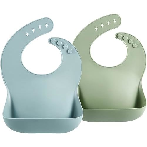 PandaEar Silicone Baby Feeding Bibs for Babies & Toddlers (10-72 Months) Waterproof, Soft, Unisex, Non Messy |Blue Green