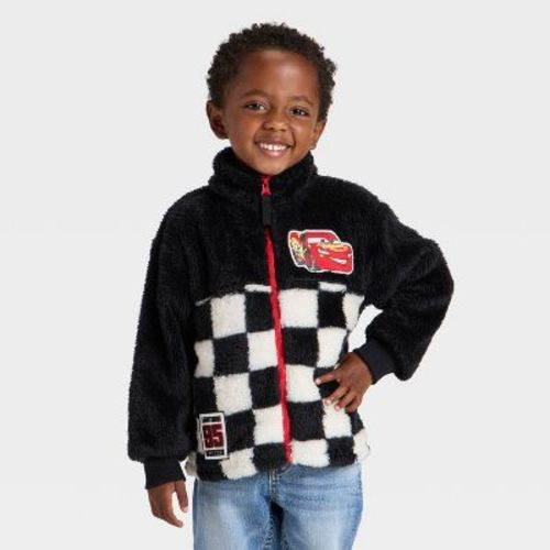 Toddler Boys' Disney Cars Lightning McQueen Racing Cozy Zip-Up Sweater - Black