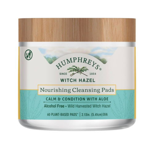 Humphreys Witch Hazel Nourishing Cleansing Pads | Wild Harvested Witch Hazel & Aloe | Hydrating, Natural Alcohol-Free Formula | 60 Rounds
