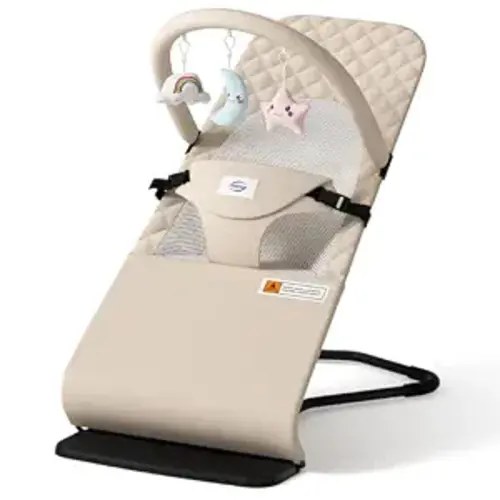 Baby Bouncer Seat for Babies 0-12 Months, Ergonomic Infant Rocker, Beige