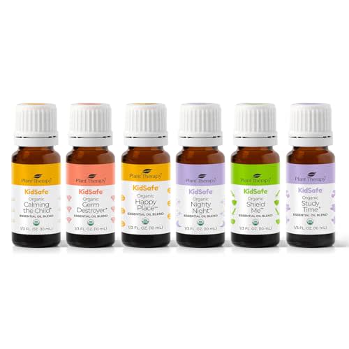 Plant Therapy KidSafe Organic Essential Oil Blends Set 10 mL (1/3 oz) 100% Pure, Undiluted, Therapeutic Grade