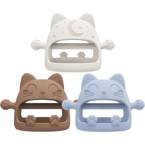 3 Pack Baby Teether-Cartoon Teethers for Babies 0-6 Months, Baby Teething Toys,Baby Chew Toys for Teething Relief,Baby Toys 0-6 Months,Ideal Baby Travel Essentials for Newborn &Moms(Cartoon Cat)