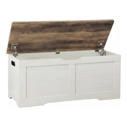 39.4" Storage Chest, Storage Trunk with 2 Safety Hinges, Wooden Storage Bench, Shoe Bench, Entryway Bench for Living Room, Bedroom, Brown and Rustic White