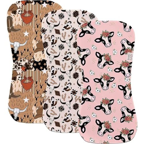 Pink Cow, Cow Skull, Western Burp Cloth 3 Pack Burpee Baby