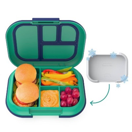 Bentgo Kids' Chill Lunch Box, Bento-Style Solution, 4 Compartments & Removable Ice Pack - Green/Navy
