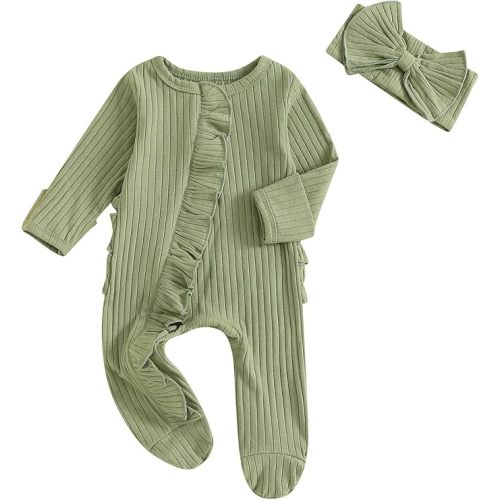Ayalinggo Newborn Baby Girl Fall Winter Outfits Clothes Knit Jumpsuit Ruffle Romper Newborn Coming Home Outfit for Baby Girl