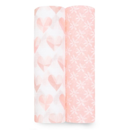 Piece Of My Heart Print Muslin Swaddle 2pk | aden + anais