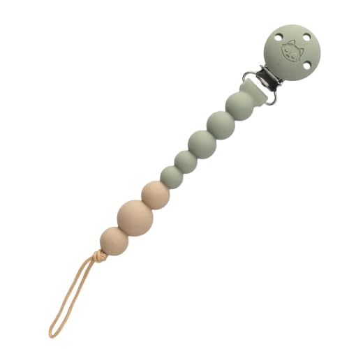 Loulou Lollipop One-piece OneC Silicone Pacifier Clip Baby Pacifier Holder | Sage Green, Pacifier clips for boys, Toy straps, Binky leash, Nickel Free, Soft, Lightweight, Dishwasher Safe