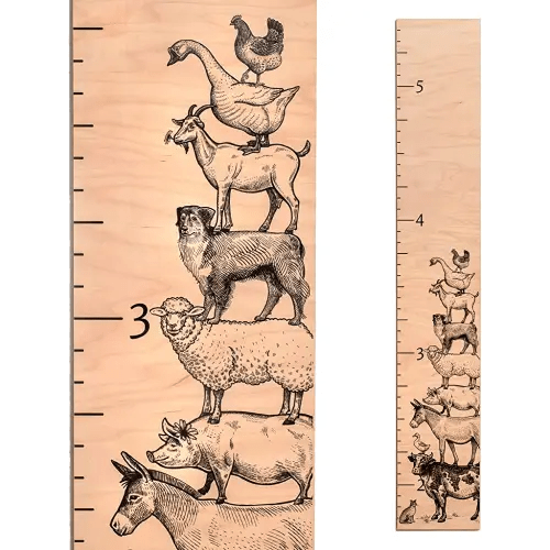 HeadWaters Wooden Ruler Growth Chart - Kids' Room & Playroom Decor with Wall-Mounted - Farm Animals Design (46" Long x 7.25" Wide)