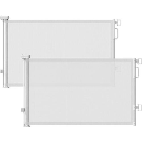 Retractable Baby Gates 2 Pack, 55" Wide Mesh Dog Gate Indoor, 34'' Tall Gate for Stairs Doorways Hallways Deck, Child Pet Safety Gate for Indoor Outdoor Home Use, White
