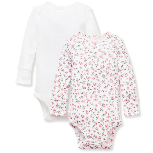 Baby's Pointelle Long Sleeve Onesie Duo in White & Pink Floral