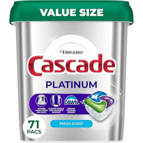 Cascade Platinum Dishwasher Pods, Dishwasher Detergent, Dish Detergent Soap, Fresh, 71 count