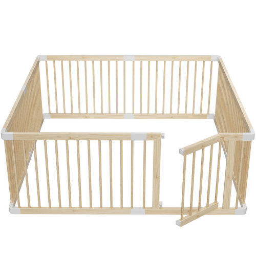 HomLux Large Wooden Baby Playpen & Baby Gate With Door, Safe Play Area Kids Activity Center & Reviews | Wayfair