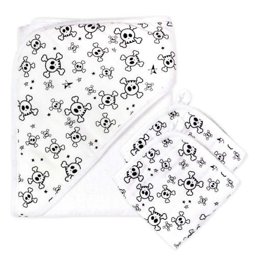 3-Piece Organic Cotton Hooded Towel Set, Tossed Skulls | Honest Baby Clothing