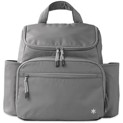 Skip Hop Diaper Bag Backpack with Portable Changing Pad Adjustable Pocket for 30 oz. Tumblers 9 Total Pockets Insulated Packing Cubes Luggage Sleeve & Stroller Straps Fits a 14” Laptop Forma Next Grey