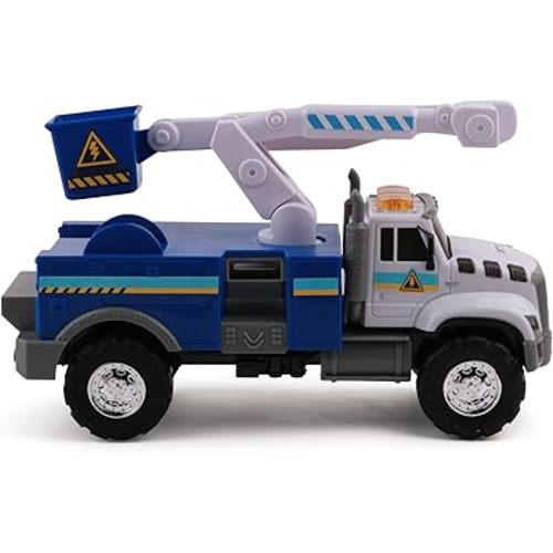 Mighty Fleet Rescue Force 12" Tough Cab Cherry Picker Toy Truck - Realistic Lights & Sounds, Movable Cherry Picker Arm, Free Wheeling Play, Ages 3+