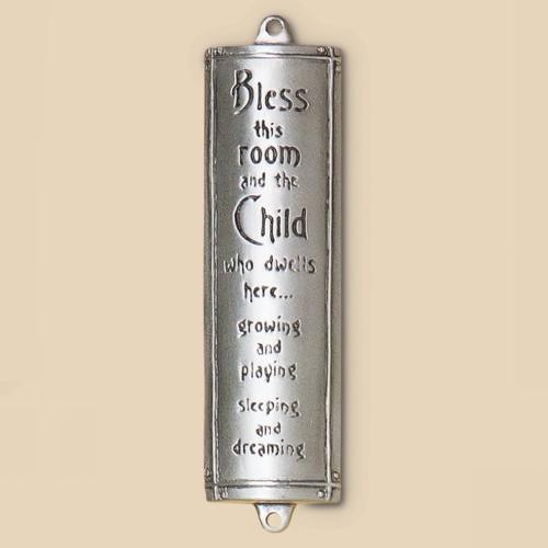 Bless this Child Room Blessing, Pewter, Christian adaptation Jewish Mezuzah Cover, Baby Room, 1.25" x 5", Cynthia Webb Designs USA, RB216