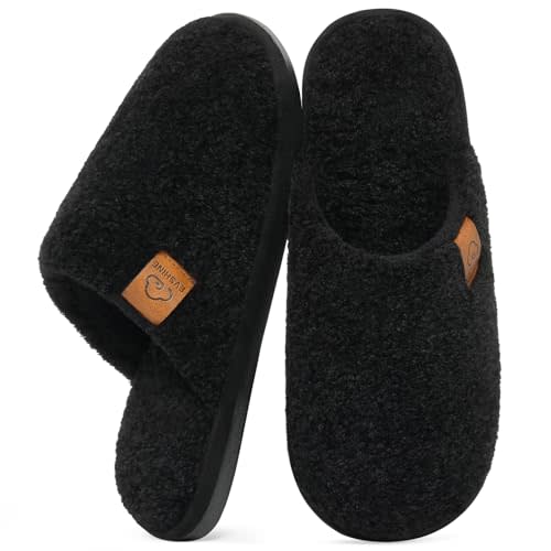 Evshine Women's Fuzzy Slip-on Slippers Comfy Lightweight Indoor House Scuff Slippers Closed Toe Soft Memory Foam Shoes