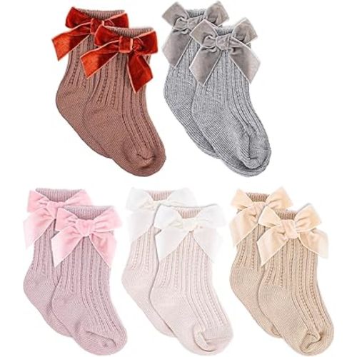 5 Pairs Newborn Socks with Bow, Comfortable Breathable Preemie Socks, Non-Slip Baby Girl Sock for Toddlers Aged 0-3/0-6/6-12 Months, Gift for Birthday Baby Shower Christmas, and Other Holiday