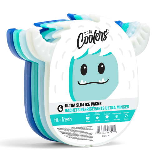 Cool Coolers by Fit + Fresh Kids Slim Ice Packs for Lunch Box, Reusable, Multicolored, Yeti, 4PK