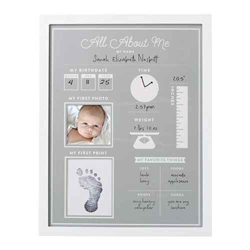 Pearhead All About Me Baby’s 1st Year Frame and Clean-Touch Ink Pad, Baby Highlight Board, Creative Baby Keepsakes, Gray - All About Me Fill In Frame