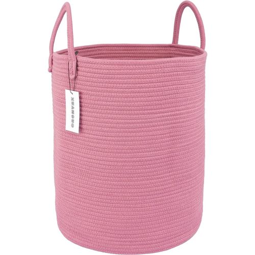 Cotton Rope Laundry Basket Hamper for Clothes Woven Storage Basket for Living Room Bedroom Boho Tall Rope Baskets for Blanket Toys Pillow Towels Baby Nursery Hamper Bin grape purple