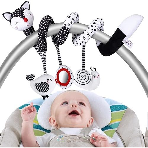 Spiral Hanging Stroller Baby Toys : Newborn Hanging Spiral Activity Black and White Dangling High Contrast Toy Musical Wrap Sensory Babies Infant Toys for Car Seat Stroller Mobile Bassinet Pram