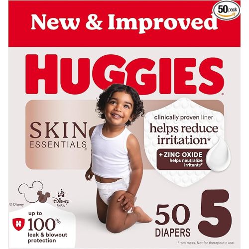 Huggies Size 5 Diapers, Skin Essentials Baby Diapers, Size 5 (27+ lbs), 50 Count, Packaging May Vary