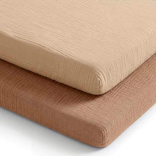 Comfy Cubs Muslin Cotton Bassinet Sheets 2 Pack, Cedar and Cream  Soft, Breathable, 100% Muslin Bassinet Sheet, Gentle for Babys Sensitive Skin  Universal Fit, Beautiful Gift-Ready Packaging