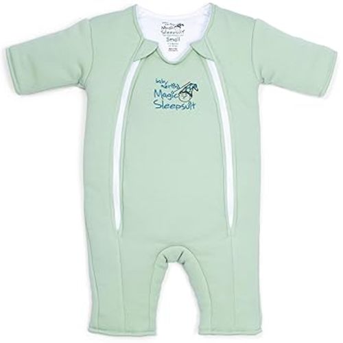 Magic Sleepsuit Baby Merlin's Cotton Baby Swaddle Transition Product - Soft and Cozy Design, Double Zipper for Easy Diaper Changes, Promotes Safe Sleep, 3-6 Months - Sage Green - Small 12-18lbs