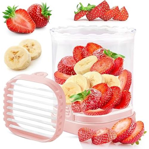 Creative Strawberry & Fruit Slicer - Detachable Cutter with Push Plate (Pink)