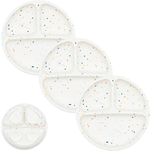 WeeSprout Suction Plates for Babies & Toddlers - 100% Silicone, Dinnerware Stays Put, Divided Design for Picky Eaters, Microwave & Dishwasher Friendly, 3 Pack