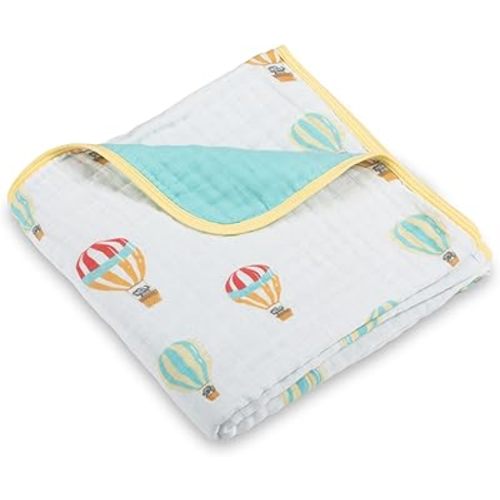LollyBanks 6-Layer Muslin Quilt, Soft and Gentle 100% Cotton Baby Blanket, Cozy Toddler Quilt, Lightweight and Breathable Newborn Blanket for Boys and Girls, Infant Blankets (Hot Air Balloon Print)