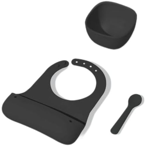 Avanchy Silicone Baby Bibs, Waterproof, Adjustable, BPA Free, Soft Unisex Set for Toddlers with Matching Spoon