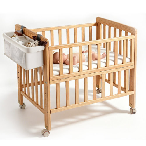 Rebrilliant 3-in-1 Wood Baby Bassinet Bedside Sleeper – Portable Mini Crib with Breathable Mattress, 6 Heights, Storage Basket & Wheels, Natural Finish for Newborn, Infant & Small Space | Wayfair