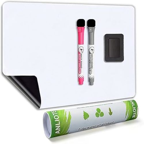 Magnetic Dry Erase Board Fridge Whiteboard Sheet 12"x 8", Easy to Write and Clean, Small Refrigerator White Board for Home Kitchen Shopping List & to Do List, 2 Markers and Eraser with Magnets