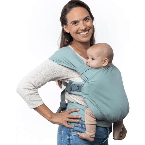 Boba Bliss Pre-Wrapped Baby Carrier with Buckle - Newborn to 7-35 lbs Light, Breathable & Easy to Adjust Hybrid Infant Sling & Toddler Carrier - Certified Hip-Healthy for 0-18 Months - Sea Mist
